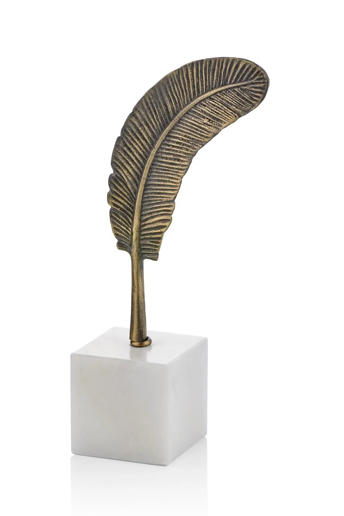 Evza Mermer Küp Üzeri Yamuk Tüy Beyaz Bronz 7*13*27 Cm