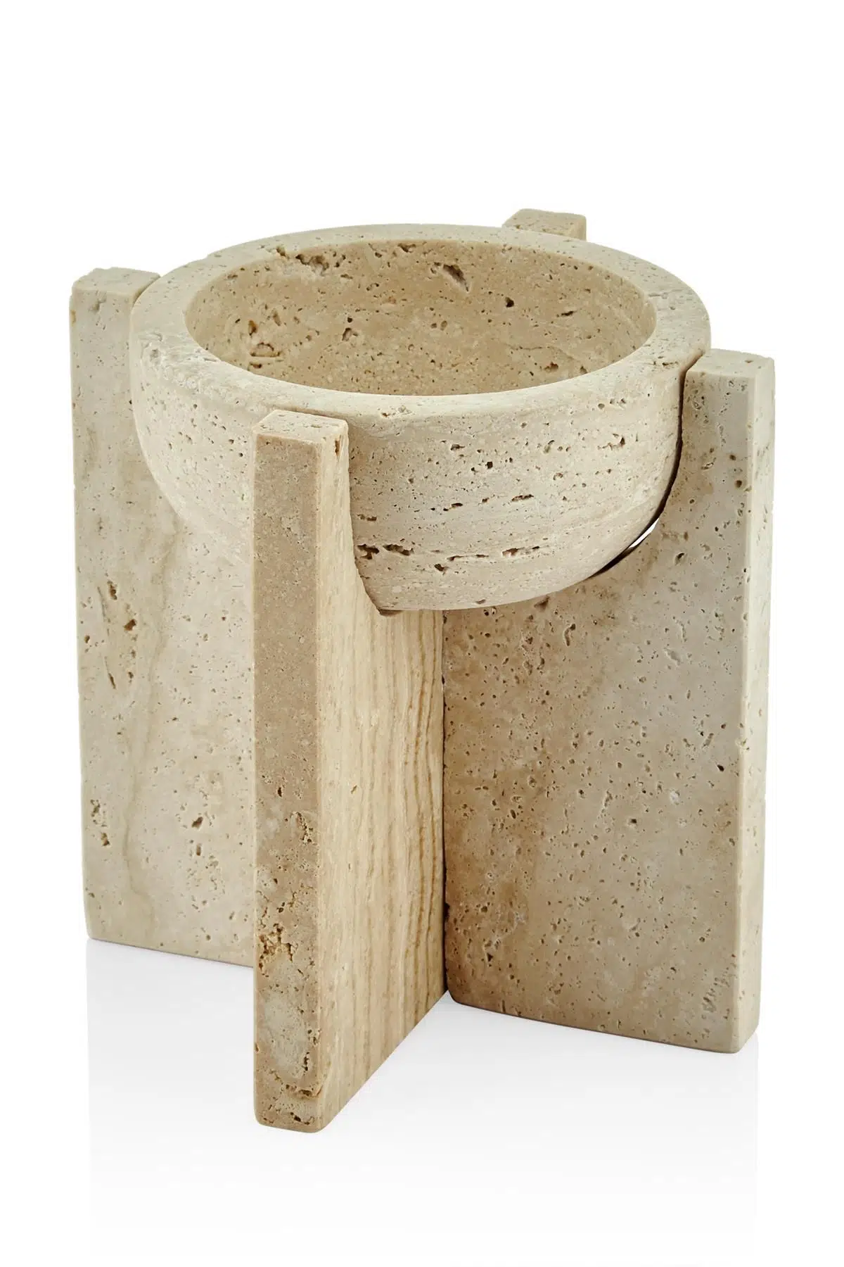 EVZA MERMER TRAVERTEN AYAKLI KAİDELİ SUNUM TABAĞI 18*18*18 CM